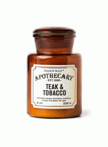 Аптекарска стъкленица - соева свещ Падивакс с аромат на тиково дърво и тютюн